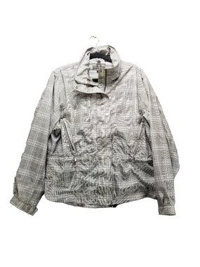 Sunice Jacket Womens Medium Gray Plaid Vintage Snap Hooded Windbreaker